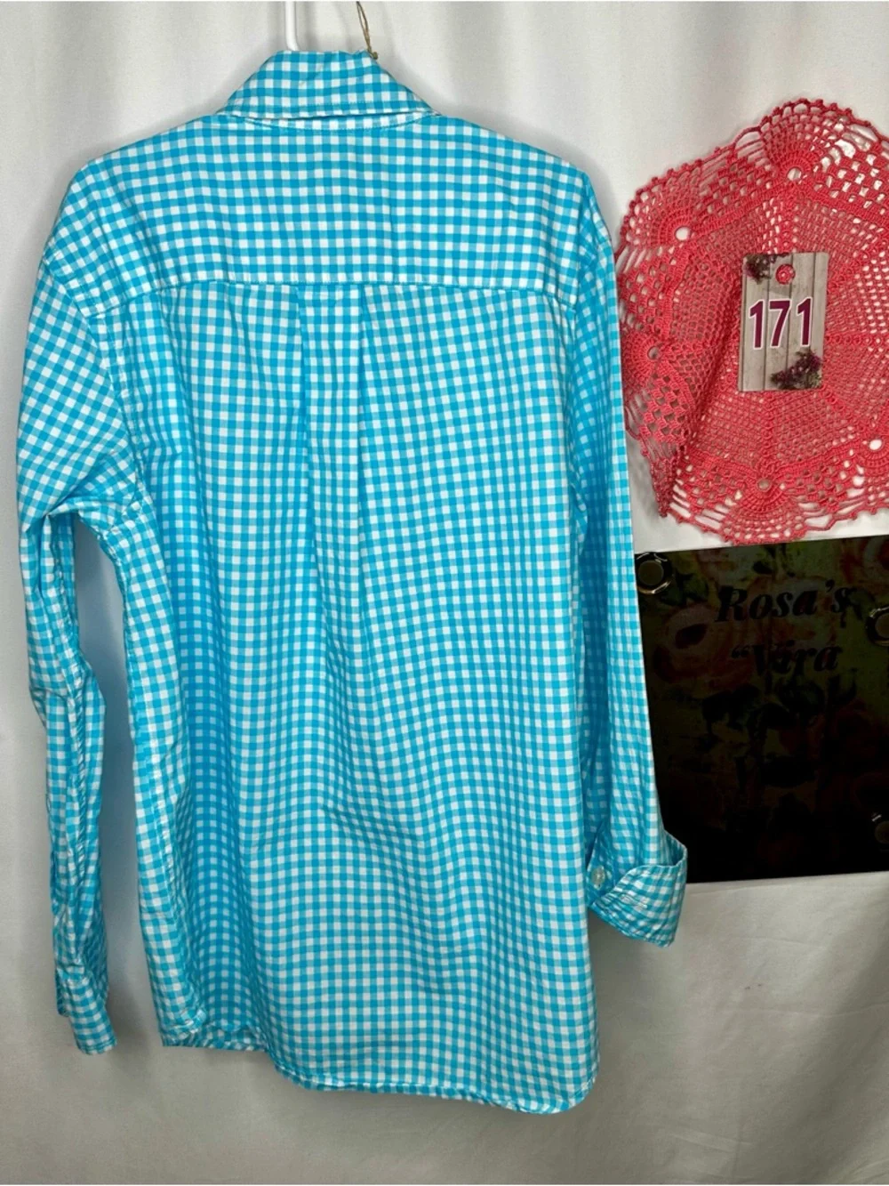 Ralph Lauren Turquoise and White Gingham Boys Button-Down Shirt Size M (10-12)